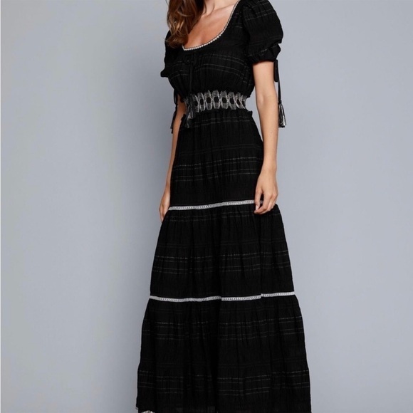 Jonathan Simkhai Dresses & Skirts - Jonathan Simkhai Black Smocked Tiered Silk Cotton Bohemian Maxi Dress NWT
